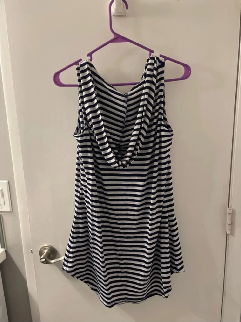 Navy and White Striped V-Neck Sleeveless Tunic swimsuit coverup